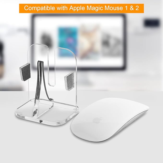 Acrylic Vertical Mount Stand Base for Charging Apple Magic Mouse 1 & 2 - Magic Mouse Storage Holder (Charger Cable not Included)