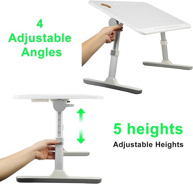 Laptop Desk for Bed - Foldable Laptop Stand Table with Storage Drawer,USB Lights and Fan,Protable Lap Desk with Adjustable 5 Height and 4 Angle for Sofa Couch Bed Floor