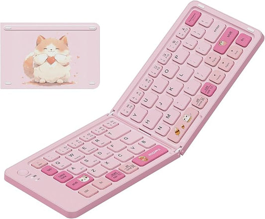 Foldable Bluetooth Keyboard with UV Printing Technology Rechargeable Keyboards,Compact Wireless Travel Keyboards for iPad, Smartphone, Tablet and Laptop - Z1 Pink Colorful