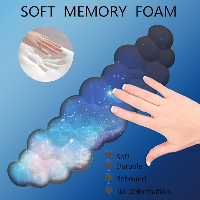 Cloud Wrist Rest Keyboard Galaxy Mouse Pad Set Gradient Blue Large Desk Mat Ergonomic Space Wrist Pad Memory Foam Non-Slip Stars Wrist Support for Computer Laptop Gaming Home Office Relief Typing Pain