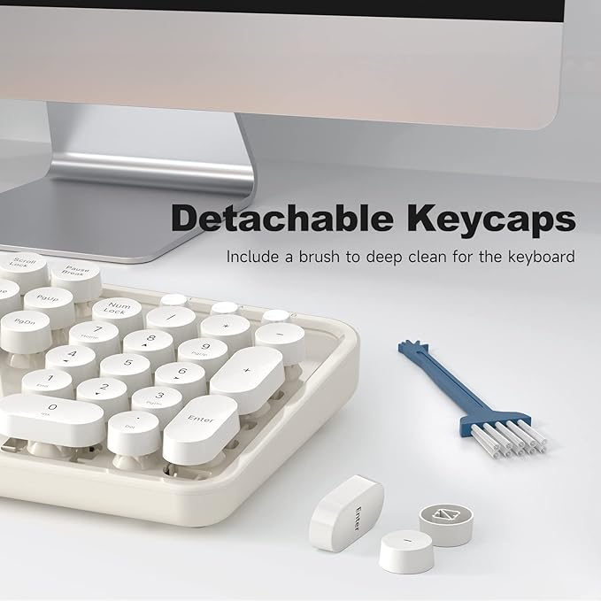 USB Wired Computer Keyboard - Retro Typewriter Keyboard - Full Size Keyboard with Number Pad for PC Laptop Desktop Windows (Creamy White)