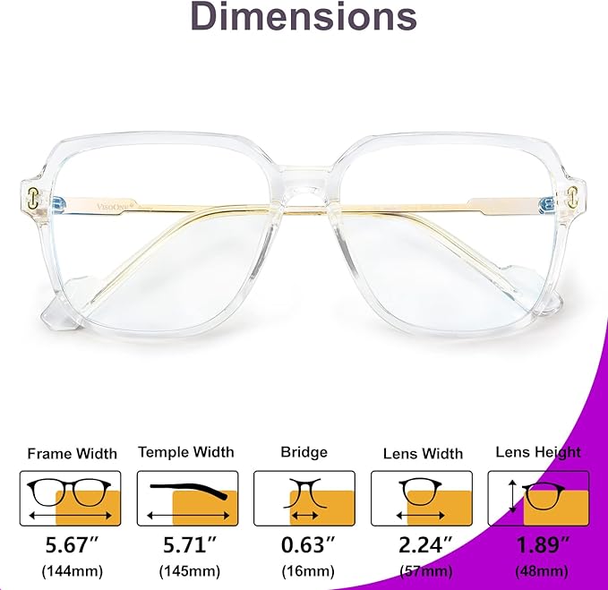 VISOONE Oversized Blue Light Blocking Glasses with Chic Square TR90 Frame and Metal Temple for Women Men REMY