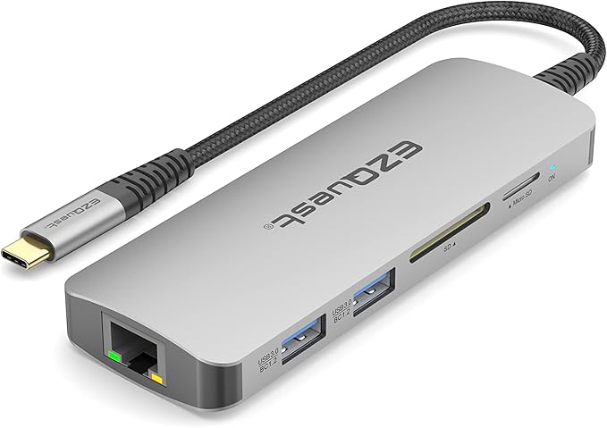 EZQuest USB-C Hub Docking Station 10 in 1 with 4K HDMI 60Hz, 1 GBS Ethernet, 2 USB C Gen 2 10Gbs, 1 PD 3.0, 2 USB-A 3.0, Audio Ports, SD/Micro SD, Compatible with USB Type C/Thunderbolt Computers