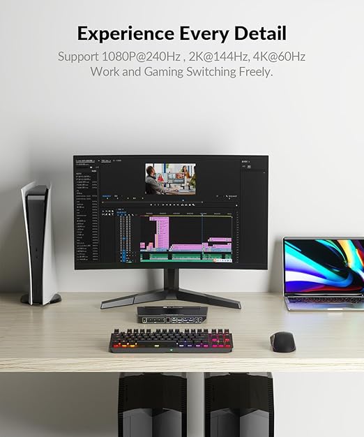 AV Access KVM Switch 1 Monitor 4 Computers (3 Desktops & 1 Laptop), USB-C Fast Charging for Laptop, 4K@60hz HDMI Display, 2xUSB 3.0, EDID, Hotkey or IR Remote, for 4 PCs Share 1 Keyboard&Mouse