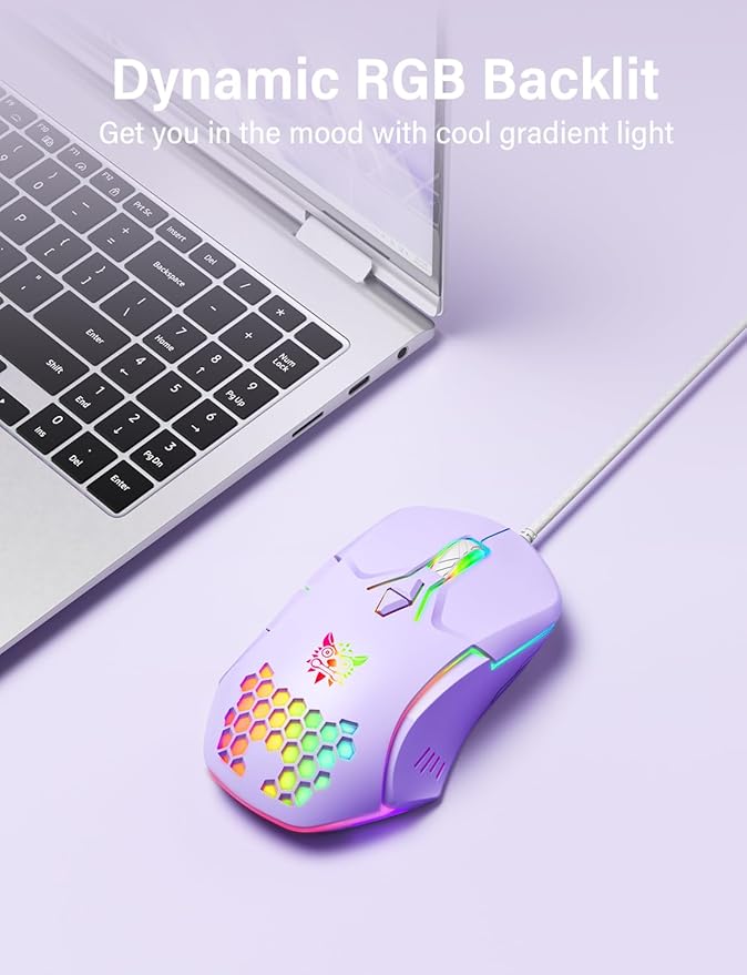 Wired USB Mouse, Computer Mouse with RGB Lighting, 4 Adjustable DPI, Ergonomic Optical Office Mouse, 7 Buttons Corded Mice for Window/PC/Laptop/Desktop/Mac/Chromebook,Purple
