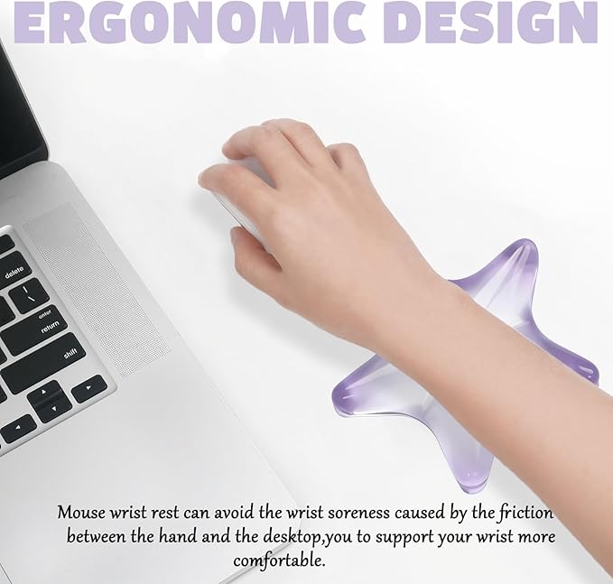 Gel Wrist Rest for Keyboard and Mouse Transparent Purple Sea Star Elbow Pad Cushion Ergonomic Cute Clear Cool Mouse Wrist Pad Silicone Non-Slip Support for Computer Gaming Hand Pillow Ocean Beach