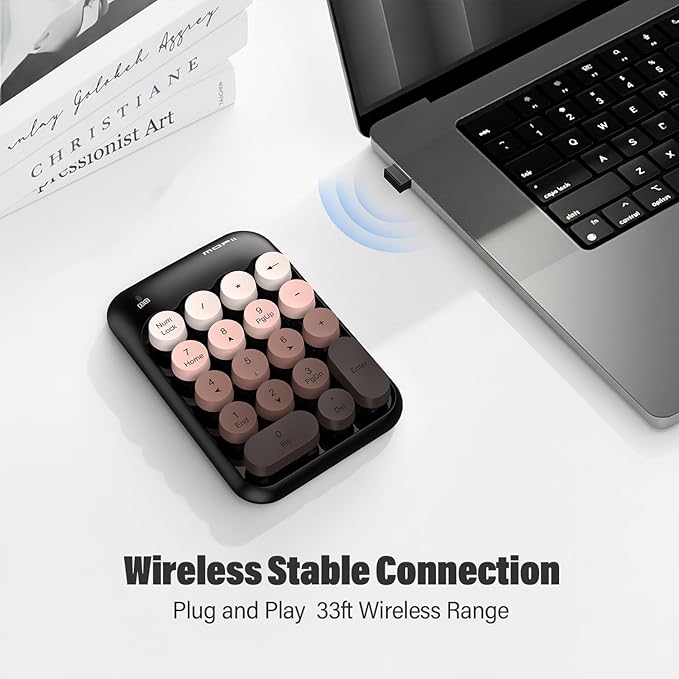 MOFII Cute Colorful Wireless Number Pad - 18 Keys, Portable 2.4 GHz with Stable Wireless Connectivity, 10-Key Financial Accounting Extension (Coffee Colorful)
