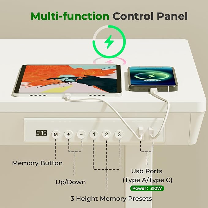 Small Standing Desk with Drawer, 35" x 20" Whole Piece Tabletop Electric Sit Stand Desk, Height Adjustable Desk with Storage & USB Ports, Quick Install Home Office Computer Desk, White