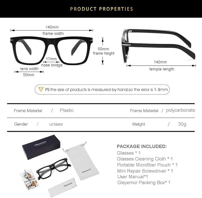 Gleyemor Blue Light Glasses for Men Women Trendy Square Frame Blue Light Blocking Lens Computer Glasses