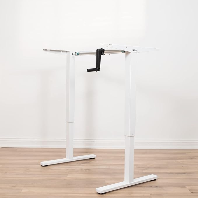 VIVO Compact Hand Crank Stand Up Desk Frame for 37 to 77 inch Table Tops, Ergonomic Standing Height Adjustable Base with Foldable Handle, White, DESK-M051MW