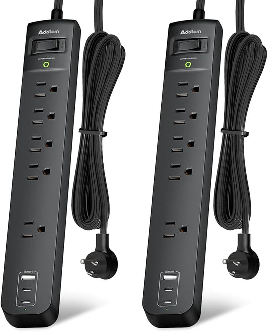 6Ft Power Strip Surge Protector - Addtam Extension Cord with 5 AC Outlets 3 USB Ports(2 USB C), 1875W/15A, Flat Plug, Outlet Extender for Home Office Supplies College Dorm Room Essentials,ETL Listed