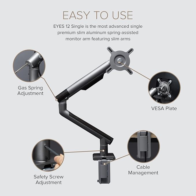 POUT E12 Dual Monitor Arm Mount Stand – Adjustable Full Motion Desk Mount for 17’’-32’’ Screens, Supports 4-22lbs per Arm, VESA 75x75mm & 100x100mm (Grey/Black)