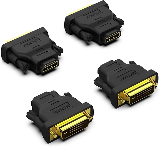 BENFEI DVI to HDMI Adapter, 4 Packs Bidirectional HDMI to DVI-D Adapter with Gold-Plated Connectors