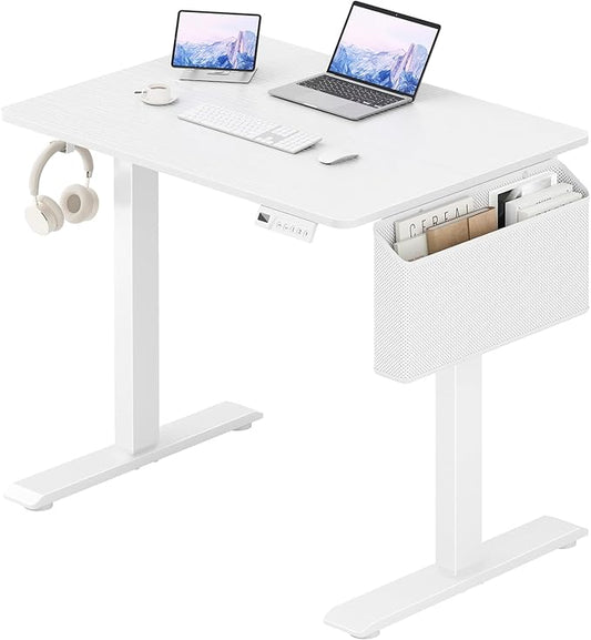 White Electric Standing Desk - 32 Inch Small Adjustable Height Stand up Desk for Writing Study Work, Mini Sit to Stand Desks Workstation for Small Space Adult Boys Girls Bedroom Home Office