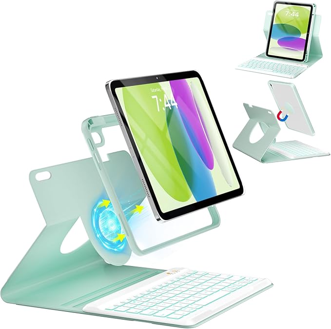 OYEEICE for iPad 11th 10th Generation Case with Keyboard - Upgraded 360 Magnetic Detachable Cover with Backlit Keyboard, Pencil Holder for iPad 11-inch A16 2025 10th Gen 10.9 inch - Green
