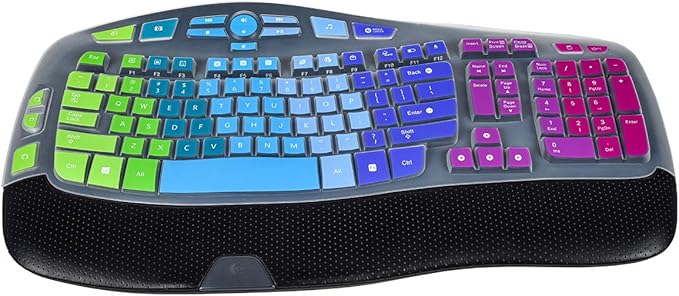Colorful Keyboard Cover Compatible with Logitech K350 MK550 MK570 Wireless Wave Keyboard, Logitech K350 MK550 MK570 Full Keyboard Protector Skin -Rainbow