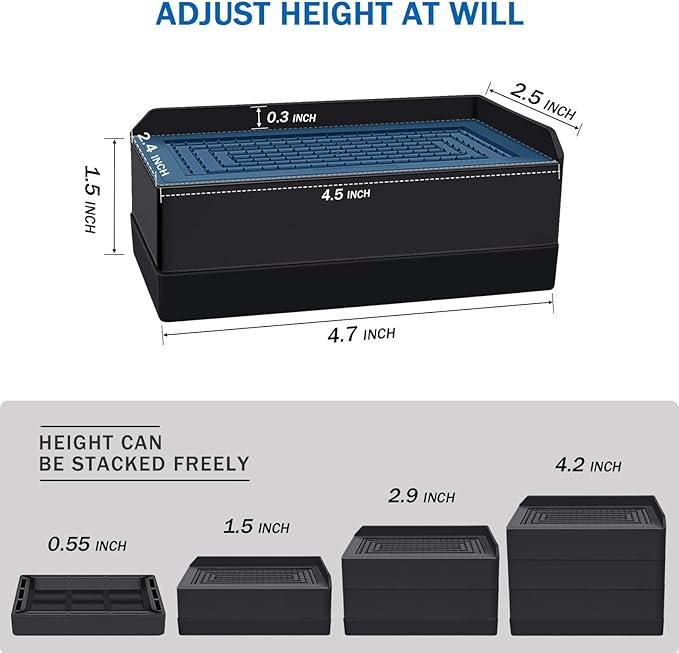 1.5 inch Furniture Risers, Rectangle Adjustable Risers Blocks for Bed Sofa Table and Couch Lifting,Heavy Duty Support Up to 1,300 Lbs (4 Pack-Black)
