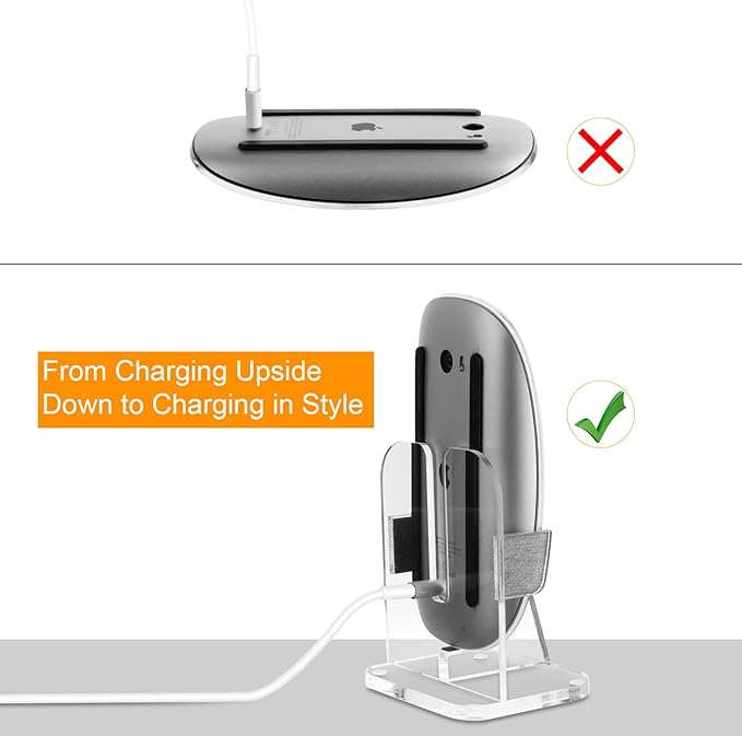 Acrylic Vertical Mount Stand Base for Charging Apple Magic Mouse 1 & 2 - Magic Mouse Storage Holder (Charger Cable not Included)