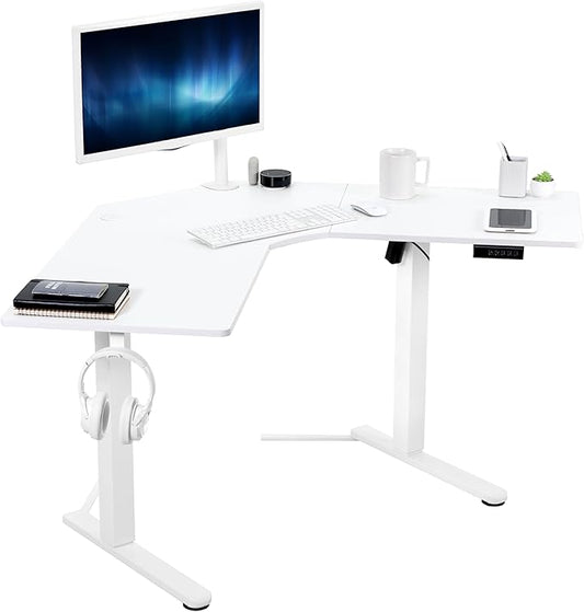 VIVO Electric Corner L-Shaped 47 x 47 in Standing Desk, Memory Height Adjustment, White Top White Frame, DESK-E1L94W