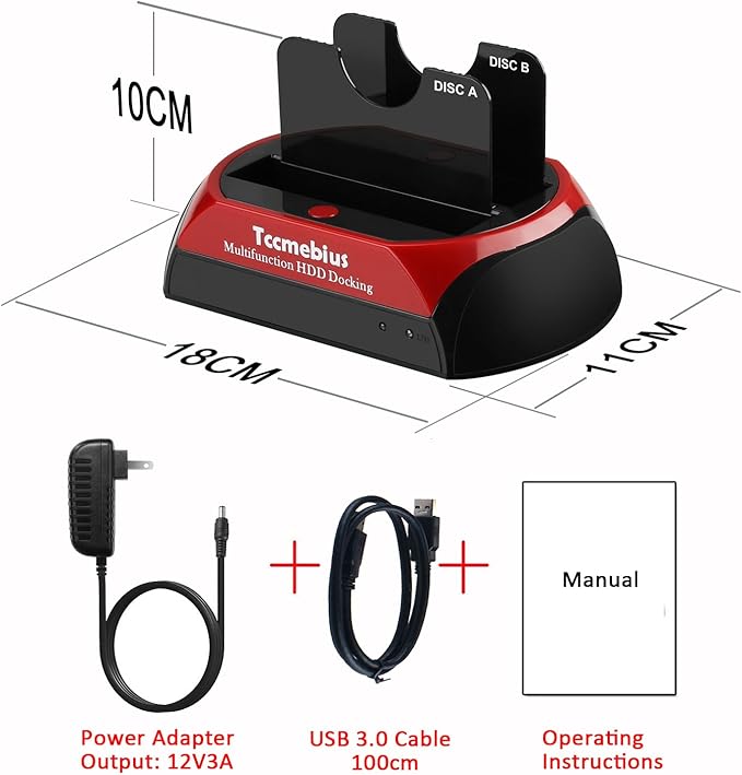 USB 3.0 Hard Drive Docking Station, TCC-S868-US USB 3.0 to 2.5 3.5 Inch SATA IDE Dual Slots Reader External Enclosure, for 2.5" 3.5" IDE SATA I/II/III HDD SSD