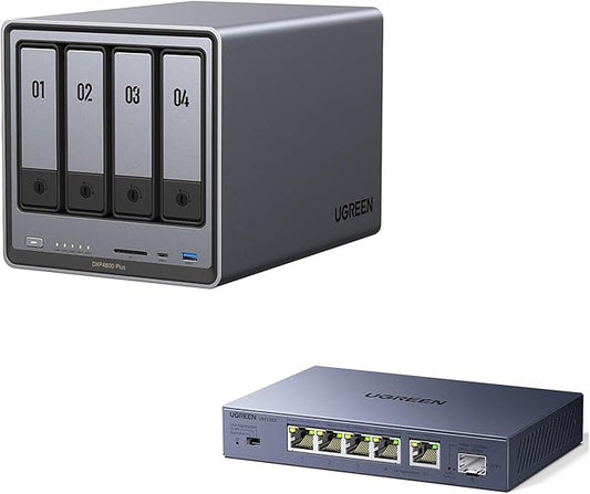 UGREEN NASync DXP4800 Plus 4-Bay Desktop NAS Bundle with 2.5gb Switch