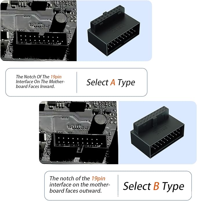 USB 3.0 19 Pin Internal Header 90 Degree Adapter, USB 3.0 90 Degree Up & Down Angle Motherboard Cable Layout Converter