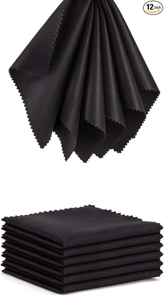 Glasses Cleaning Cloth Microfiber - 12 Pack Eyeglass Wipes Sunglasses Lens Cleaner 5x6 Inch Jewelry Camera Lens Clean Laptop Computer Screen Wipers Black