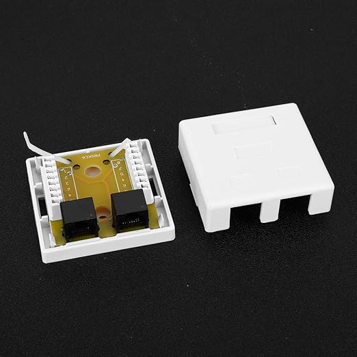 RJ45 8P8C Cat 6 Network Junction Box Dual Port Surface Mounted Desktop ABS Enclosure for Home Office Networking 27x58.5x60mm with Screws and Tape