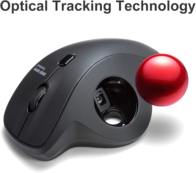 SANWA 2.4G Wireless Ergonomic Trackball Mouse, Optical Vertical Rollerball Mice, Silent Buttons, 34mm Trackball, 600/800/1200/1600 Adjustable DPI, Compatible with MacBook, Laptop, PC, Windows, macOS