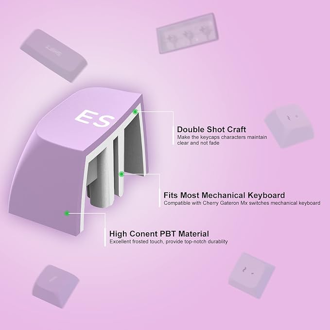 dagaladoo PBT Keycaps,White/Purple keycaps 60% 65% 100%, Japanese Style Custom Keycap, ISA Profile Keyboard Key caps for 60% 65% 75% 100% TKL US Layout Mechanical Keyboard（169keys