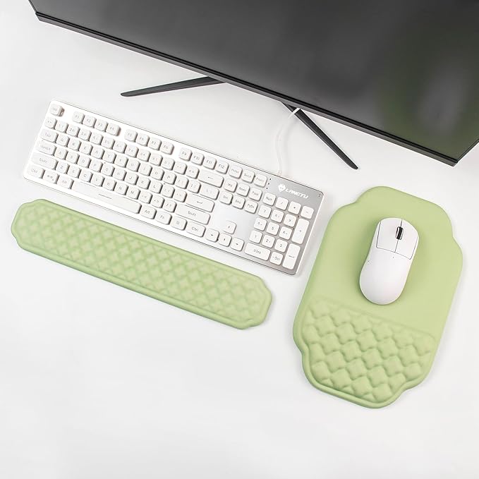 Ergonomic Mouse Pad and Keyboard Wrist Rest - Green Wrist Rest Keyboard with Mouse Wrist Pad Sets, Soft Memory Foam Wrist Support for Laptop, Mac, Office, Work, Gaming