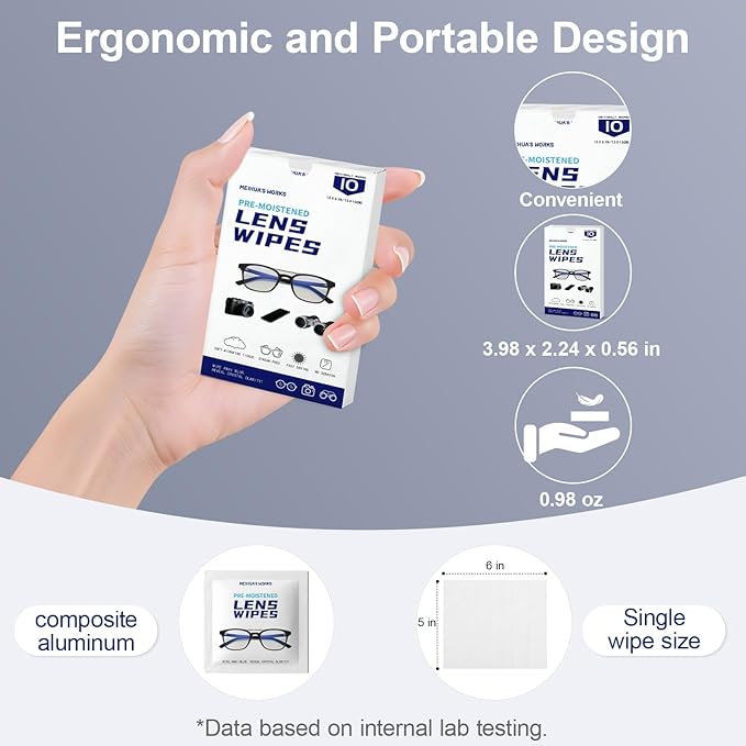 Third-Generation Lens Wipes, 120 Count, Individually Wrapped Pre-Moistened Cleaning Wipes for Eye Glasses, Camera Lens Cleaner, Streak-Free Scratch-Free Screen Cleaning for Phone, Sunglasses, Laptop