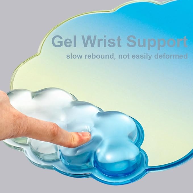 Keyboard Wrist Rest with Cloud Mouse Pad - Gradient Blue Ergonomic Cloud Mouse Pad with Non-Slip Base, Cute Office Accessories for Desktop/Latop/Home/Office