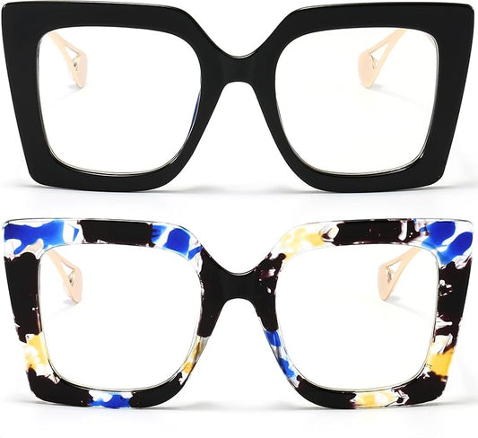 AIEYEZO Oversized Blue Light Glasses for Women, Anti Fatigue Prevent Headache Computer Eyeglasses