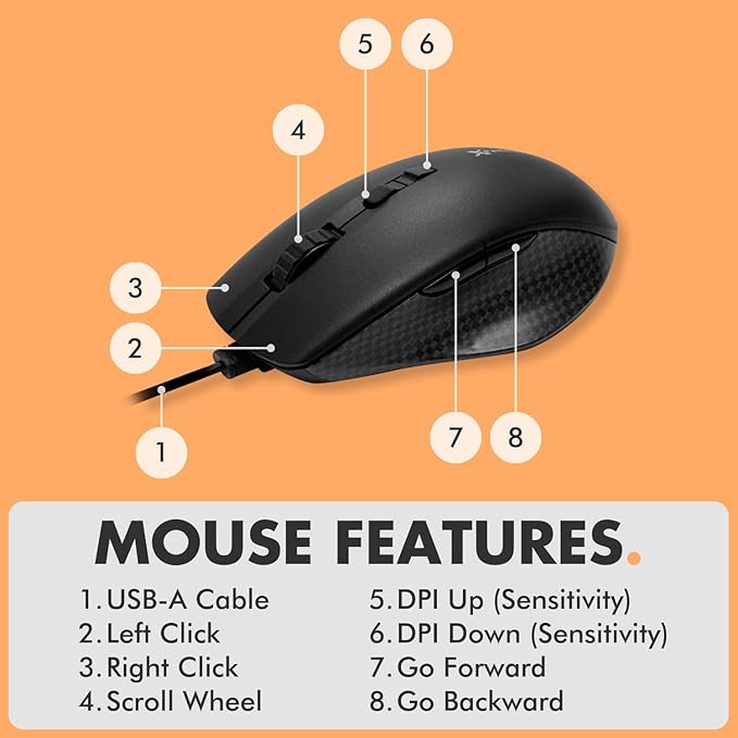 X9 Performance Wired Keyboard and Mouse Combo - Easy to See Backlit Large Print Keyboard Mouse for PC and Windows with 107 Light Up Keys, 7 Color LEDs, USB Wired, 4 DPI Modes