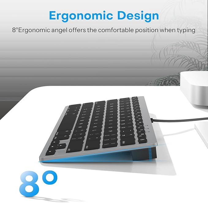 OMOTON Wired Keyboard for Mac Devices ONLY with Dual Interface, Comfortable Typing Angle & Stable Connection, Compatible with MacBook, iMac, Mac mini, PC-Grey