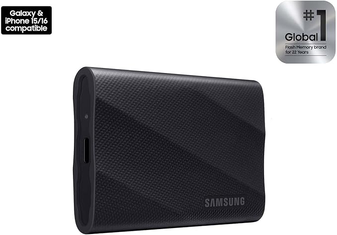 Samsung T9 Portable SSD 1TB, USB 3.2 Gen 2x2 External Solid State Drive, Seq. Read Speeds Up to 2,000MB/s for Gaming, Students and Professionals, MU-PG1T0B/AM, Black
