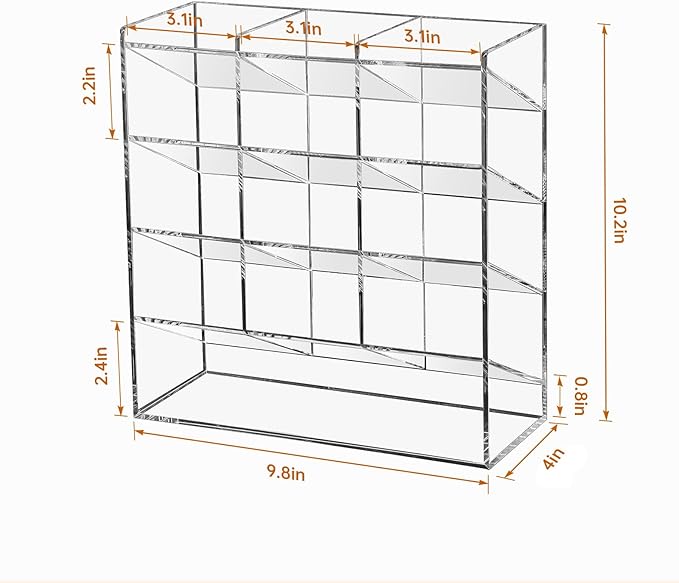 BEYGORM Acrylic Vertical Marker Organizer for 150 Markers with 13 Compartments, Clear Angled Pen & Pencil Holder, Large Desk Stationery & Art Supply Storage for Office & School (10.2 x 9.8 x 4 Inch) | for 150 Markers, Angled, Pen Holders, Desktop Organ...
