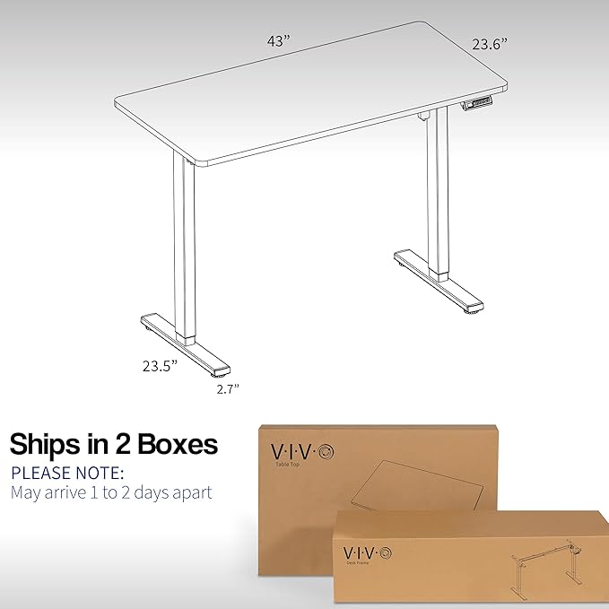VIVO Electric 43 x 24 in Standing Desk, Memory Height Adjustment, 1B Series, Holds 220 lbs, Rustic Vintage Brown Top, Black Frame, DESK-1B4N