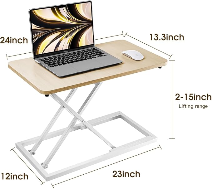 Omhuzsyo standing desk converter Stand up office desk riser on the desktop is suitable for use in laptops and single monitor work consoles, home offices, and can be adjusted in height(Log Color)
