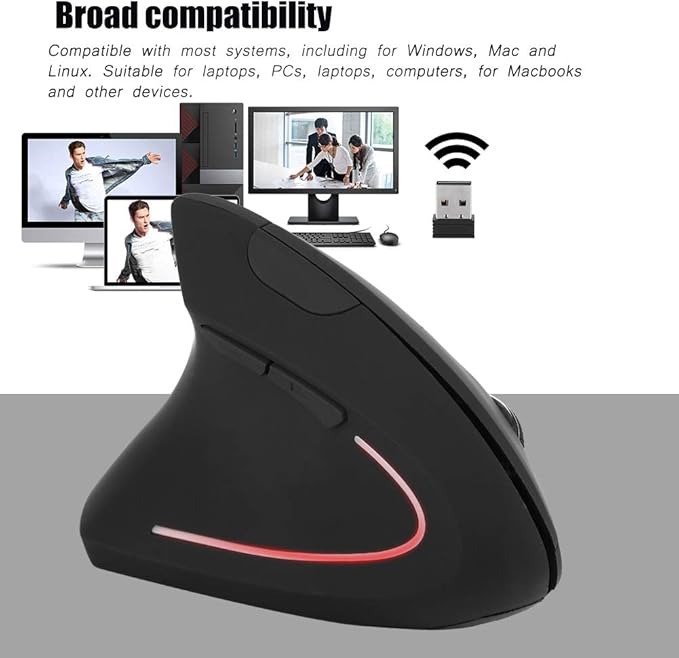 Mugast 2.4GHz Mouse,Ergonomic Left Handed Vertical Mouse,6 Keys Optical Mouse with Nano USB Receiver,800/1200/1600 Adjustable DPIs,for Laptop PC Computer/for/for Linux