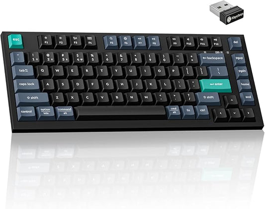Keychron B31 Wireless Silent Keyboard, 75% Layout Quiet Typing Custom Programmable, 2.4 GHz/Bluetooth/Wired Ergonomic Support Compatible for Mac Windows Linux - Deep Black