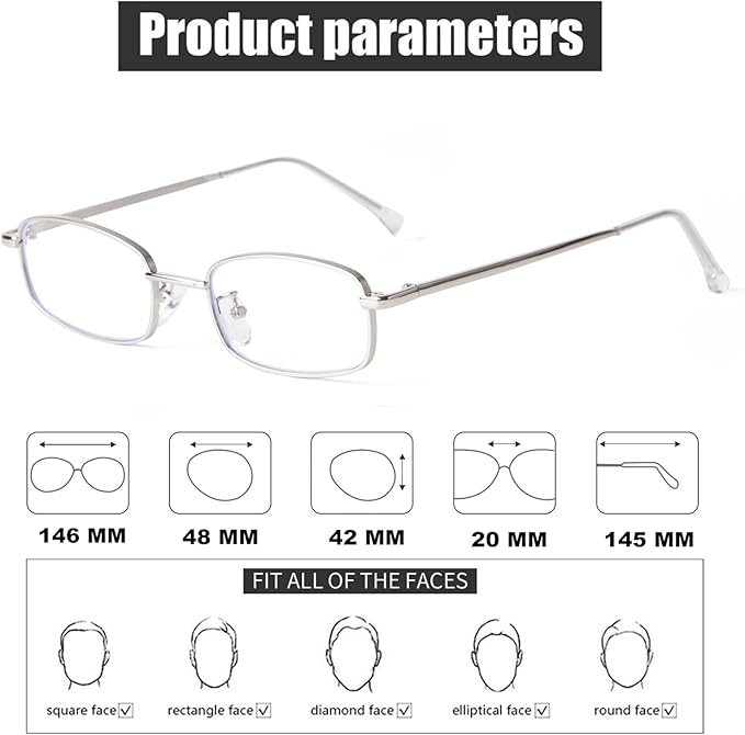 ADE WU Fashion Glasses for Woman Men, Y2k Rectangle Blue Light Glasses 90s Metal Gold Silver Black Fake Glasses