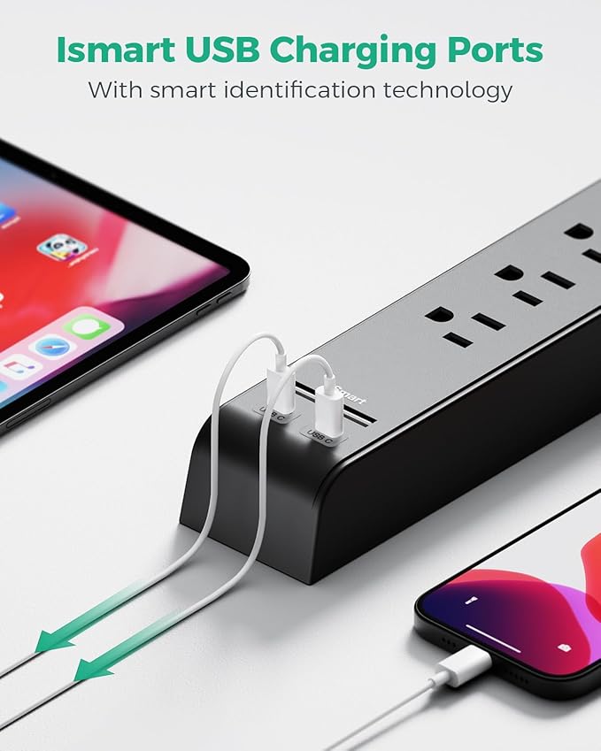 2 Pack Surge Protector Power Strip with 6 Outlets 4 USB Ports (2 USB C) 25-Foot Extension Cord Flat Plug 900 Joules 15A Circuit Breaker Wall Mount Desk USB Charging Station for Home Office