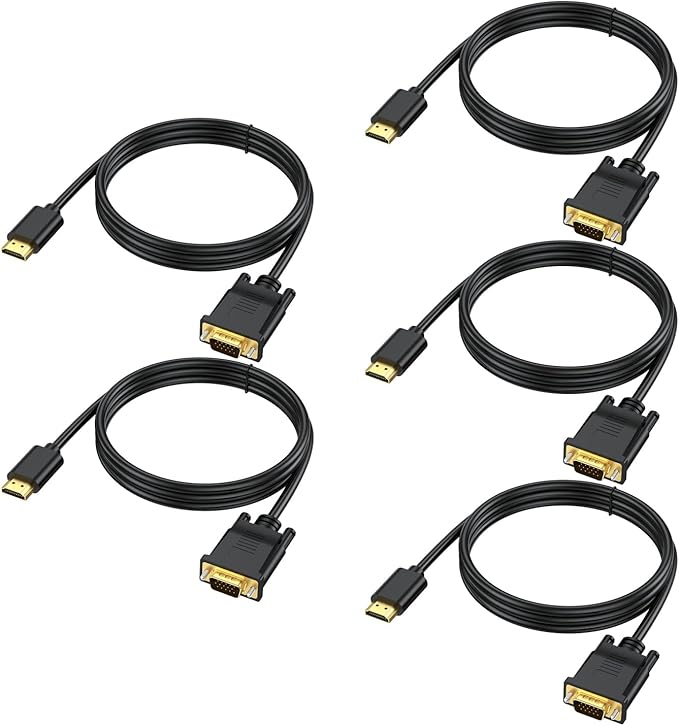 HDMI to VGA Cable 5-Pack, HDMI to VGA 3.3 Feet 1080P HD Video Cord Compatible for Computer, Desktop, Laptop, PC, Monitor, Projector, HDTV and More (NOT Bidirectional, 1M)