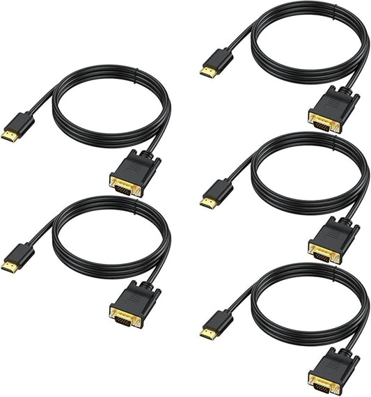 HDMI to VGA Cable 5-Pack, HDMI to VGA 3.3 Feet 1080P HD Video Cord Compatible for Computer, Desktop, Laptop, PC, Monitor, Projector, HDTV and More (NOT Bidirectional, 1M)