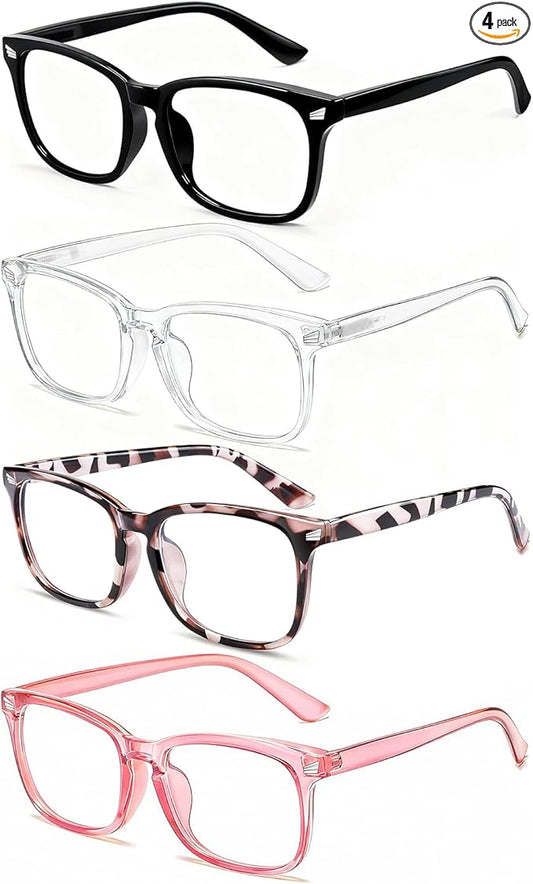 Blue Light Glasses for Woman Men | 99% Blue Light Blocking Glasses | Computer Glassess | Gaming | TV Phone Screen Reader Square Frame | Anti Eyestrain & UV Glare,4 Pack