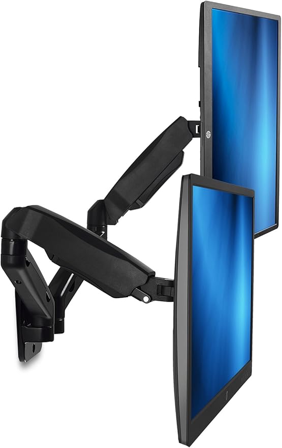 Mount-It! Dual Monitor Wall Mount - 2 Monitor Wall Brackets - Full Motion Adjustable Computer Monitor Wall Mount with Articulating Arms for up to 27" Screens with 75 or 100 VESA Patterns