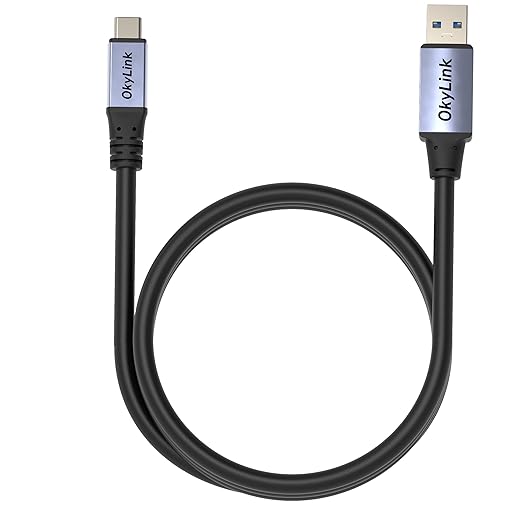 OkyLink USB 3.0/3.2 Gen1 A to C Cable, 5ft/1.5M, Black/Gray, 5Gbps Data Transfer, 60W Fast Charging, Compatible with PC, Laptops, Portable Hard Drive, Phones, Hubs, VR Headsets