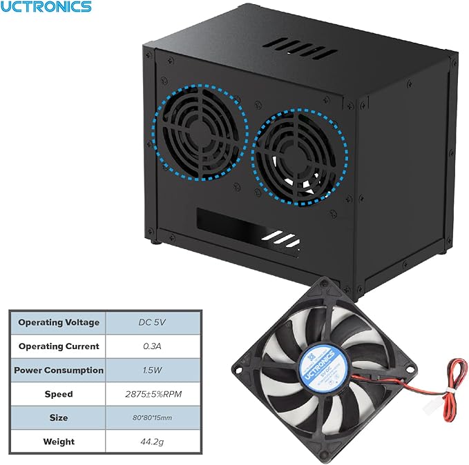 UCTRONICS Upgraded Complete Enclosure for Raspberry Pi Cluster, with 4 Removable Mounting Brackets for Pi 5, 4B, 3B+/3B, and Other B Model and 2 Cooling Fans,Support 4 2.5" SSD and Switch